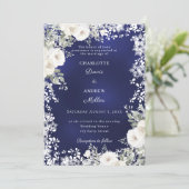 Ivoren witte rozen blauwe sneeuw winter bruiloft kaart (Staand voorkant)