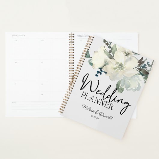 Ivoren Witte Rozen Bloemige Bruiloft Planner (Display)