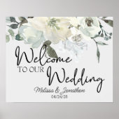 Ivoren Witte Rozen Bloemige Bruiloft Poster (Voorkant)