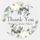 Ivoren Witte Rozen Bloemige Bruiloft Ronde Sticker (Voorkant)