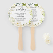 Ivoren Witte Rozen Groene Bloemige Trouwprogramma Handwaaier (Voorkant en achterkant)