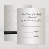 Ivoren zwarte das damasten trouwkaarten RSVP kaartje (Voorkant / Achterkant)