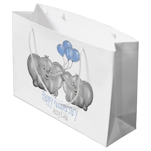 Ivory 14e bruiloft olifantenpaar groot cadeauzakje (Achterkant Gekanteld)