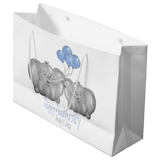 Ivory 14e bruiloft olifantenpaar groot cadeauzakje (Voorkant Gekanteld)