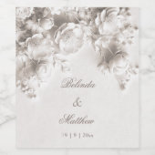 Ivory 3D Florale Rozen | Trouwen Wijn Etiket (Enkel label)