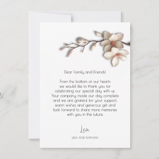 Ivory 3D Magnolia Flower Bedankkaart (Achterkant)