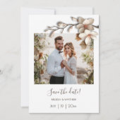 Ivory 3D Magnolia Flower Save The Date (Voorkant)