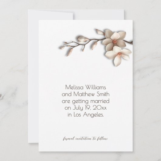Ivory 3D Magnolia Flower Save The Date (Achterkant)