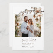 Ivory 3D Magnolia Flower Save The Date (Voorkant / Achterkant)