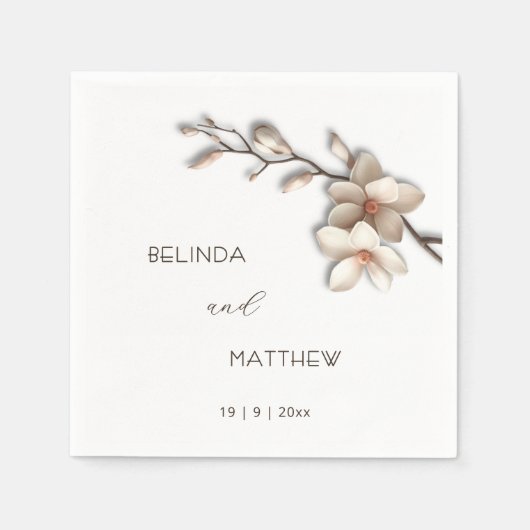 Ivory 3D Magnolia Flowers | Wedding Servet (Voorkant)