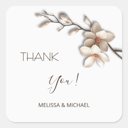 Ivory 3D Mangolia Wedding Thank You Vierkante Sticker (Voorkant)