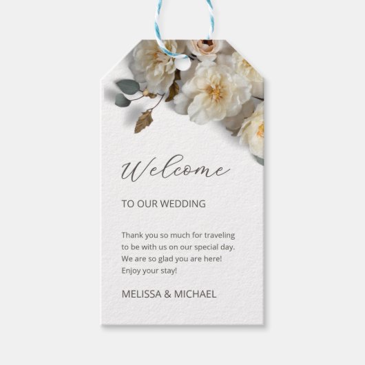 Ivory 3D Roses Wedding Welcome Cadeaulabel (Voorkant)
