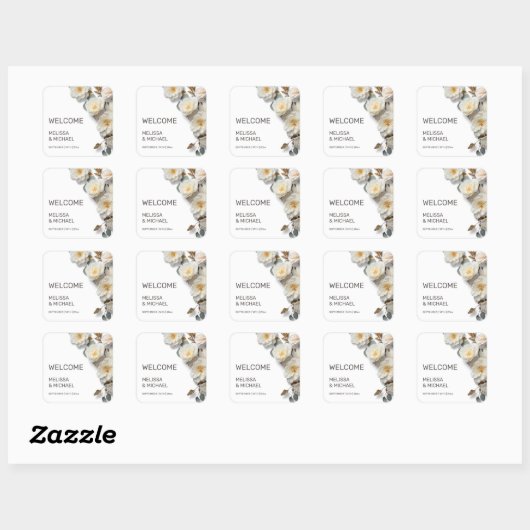 Ivory 3D Roses Wedding Welcome Vierkante Sticker (Vel)