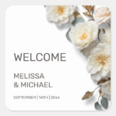 Ivory 3D Roses Wedding Welcome Vierkante Sticker (Voorkant)