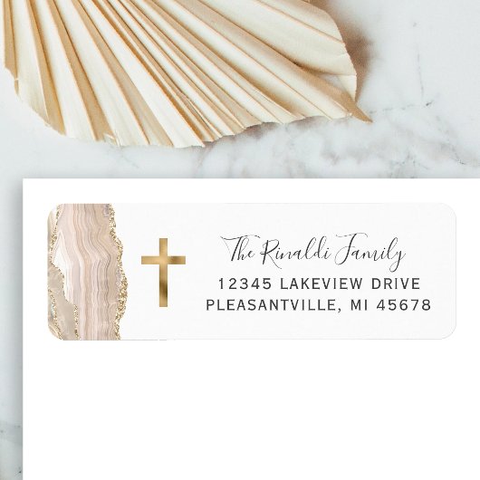 Ivory Agate Gold Cross Retour Adres Label