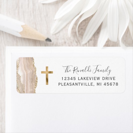 Ivory Agate Gold Cross Retour Adres Label (Insitu)