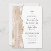 Ivory Agate Gold Glitter First Heilige Communie Kaart (Voorkant)