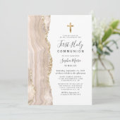 Ivory Agate Gold Glitter First Heilige Communie Kaart (Staand voorkant)