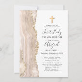 Ivory Agate Gold Glitter First Heilige Communie Kaart (Voorkant)