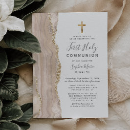 Ivory Agate Gold Glitter First Heilige Communie Kaart