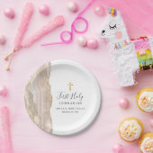 Ivory Agate Gold Glitter First Heilige Communie Papieren Bordje (Feest)