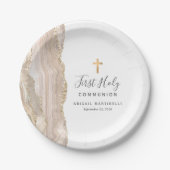 Ivory Agate Gold Glitter First Heilige Communie Papieren Bordje (Voorkant)
