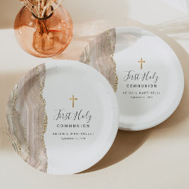 Ivory Agate Gold Glitter First Heilige Communie Papieren Bordje