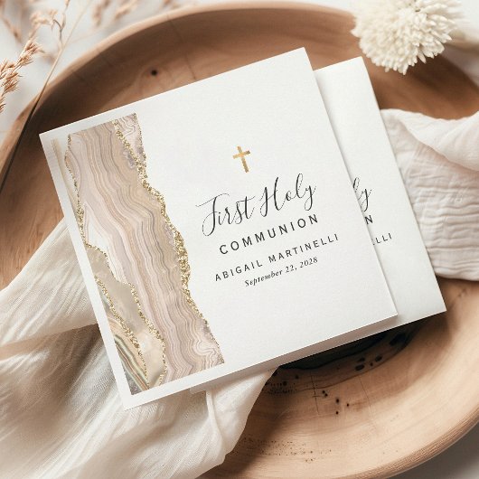 Ivory Agate Gold Glitter First Heilige Communie Servet