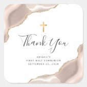 Ivory Agate Gold Glitter First Heilige Communie Vierkante Sticker (Voorkant)