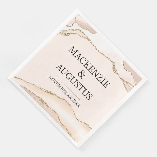 Ivory Agate & Goud Glitter Bruid en Bruidegom Trou Servet (Hoek)