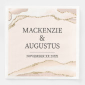 Ivory Agate & Goud Glitter Bruid en Bruidegom Trou Servet (Voorkant)