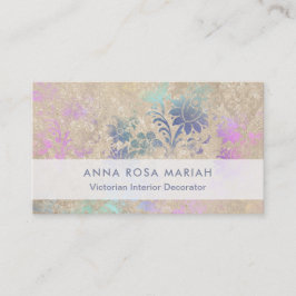 *~* Ivory  Aged Blue Pink Damask Visitekaartje