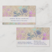 *~* Ivory  Aged Blue Pink Damask Visitekaartje (Voorkant / Achterkant)