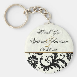 Ivory and Black Damask Wedding Favor Sleutelhanger