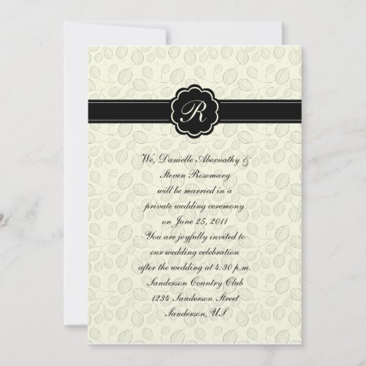 Ivory and Black Leaf Monogram Post Wedding Cele Kaart (Voorkant)