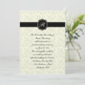 Ivory and Black Leaf Monogram Post Wedding Cele Kaart (Staand voorkant)