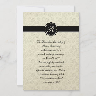 Ivory and Black Leaf Monogram Post Wedding Cele Kaart