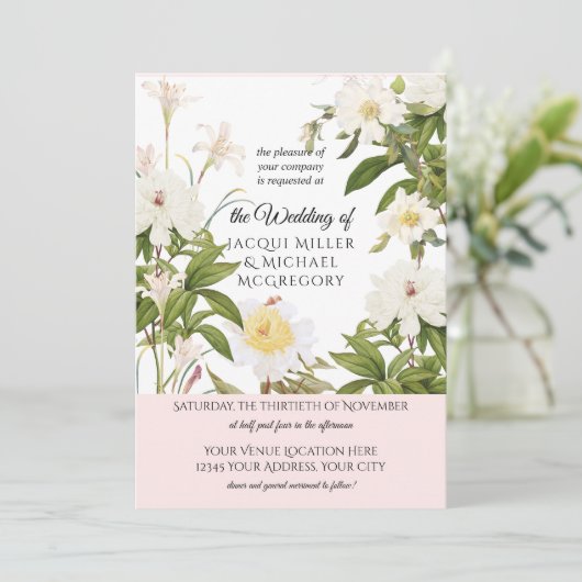 Ivory and Blush Vanilla Roos w Leaf Foliag Wedding Kaart (Staand voorkant)