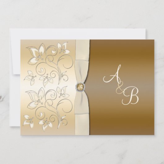 Ivory and Bronze Floral Monogrammed Invitation Kaart (Voorkant)