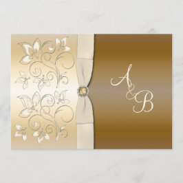 Ivory and Bronze Floral Monogrammed Invitation Kaart