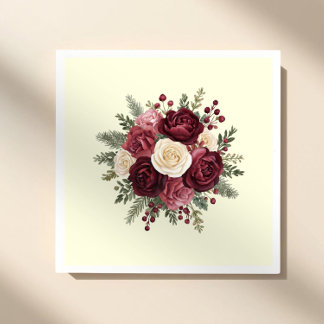 Ivory and Burgundy Floral Wedding Paper Napkin Servet