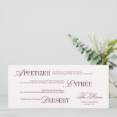 Ivory and Burgundy Wedding Menu Card Kaart (Staand voorkant)