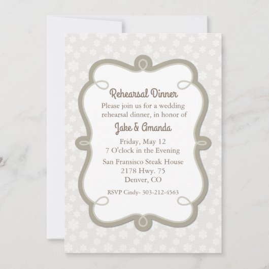 Ivory and Ecru Wedding Rehearsal Dinner Invitation Kaart (Voorkant)