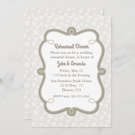 Ivory and Ecru Wedding Rehearsal Dinner Invitation Kaart (Voorkant / Achterkant)