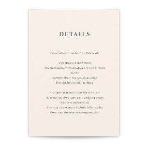 Ivory and Evergreen Wedding Details Enclosure Kaar Informatiekaartje