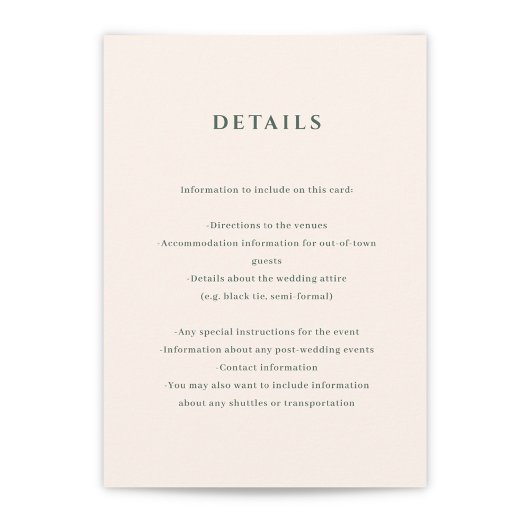 Ivory and Evergreen Wedding Details Enclosure Kaar Informatiekaartje