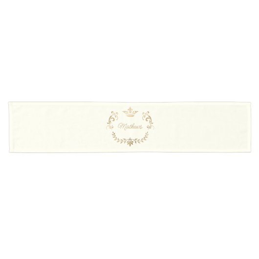 Ivory and Gold Crown Crest Personalized Korte Tafelloper (Horizontaal)