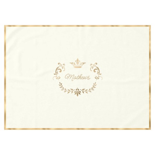 Ivory and Gold Crown Crest Personalized Tafelkleed (Voorkant (Horizontaal))