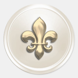 Ivory and Gold Fleur de Lis Envelope Seal Ronde Sticker