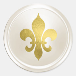 Ivory and Gold Fleur de Lis Envelope Seal Ronde Sticker